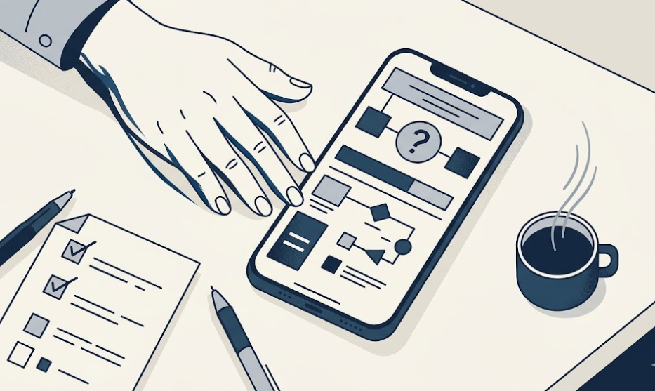 Editorial illustration of a calm subscription cancellation decision with a smartphone, checklist, hand, and coffee cup on a desk.