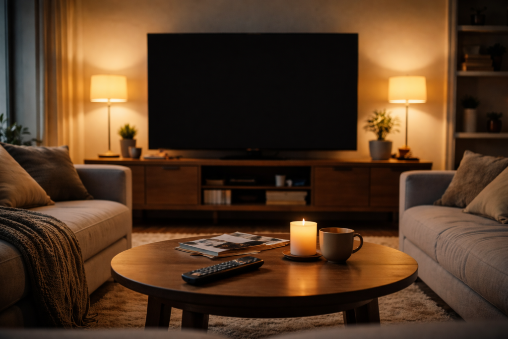 A living room TV scene that suggests a subscription you keep by habit.