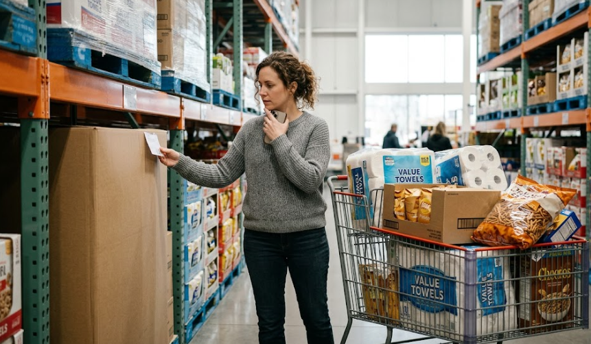 Woman shopping in warehouse store.