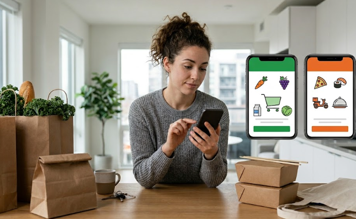 Woman using smartphone for shopping