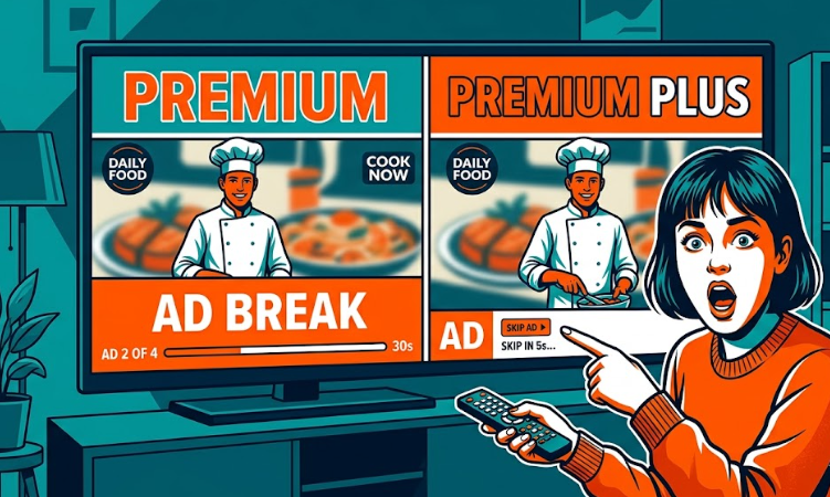 Woman frustrated with ad interruption