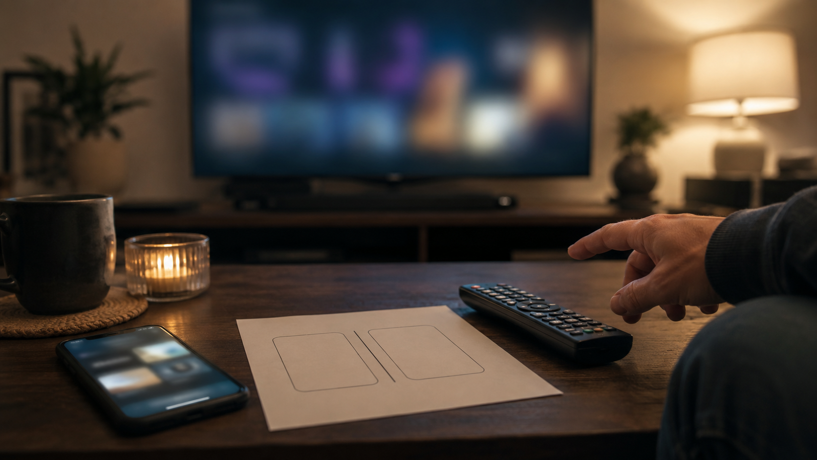A person compares two blank streaming subscription cards while deciding whether to cancel or switch services.