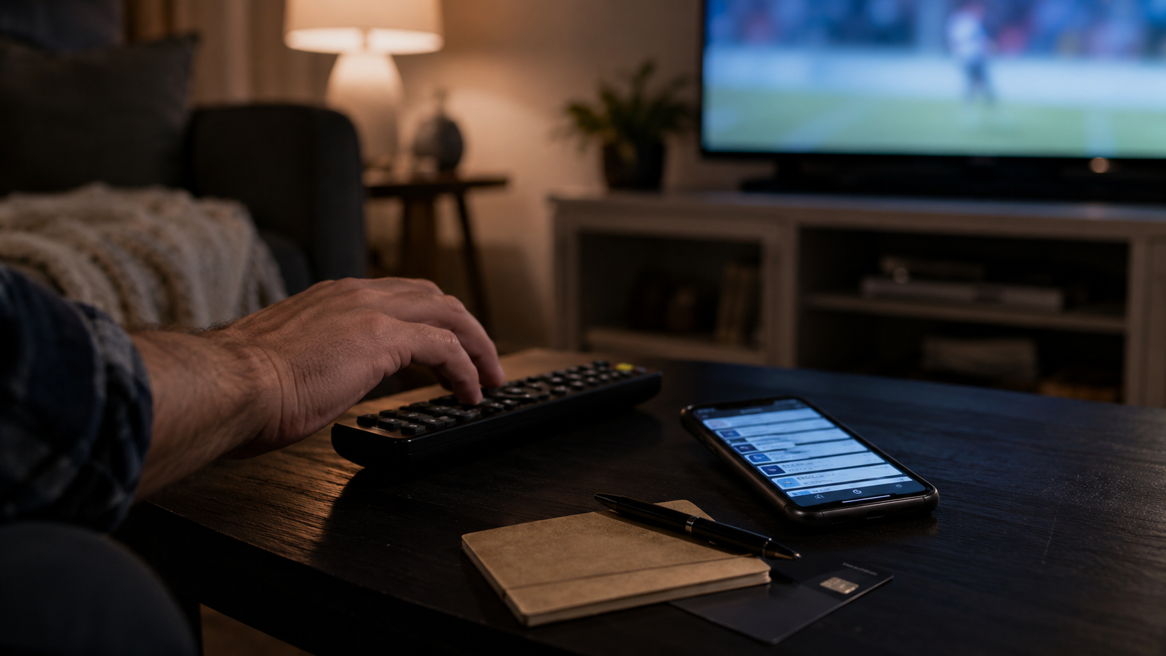 A person comparing a one-day sports streaming pass with a monthly ESPN subscription at home.