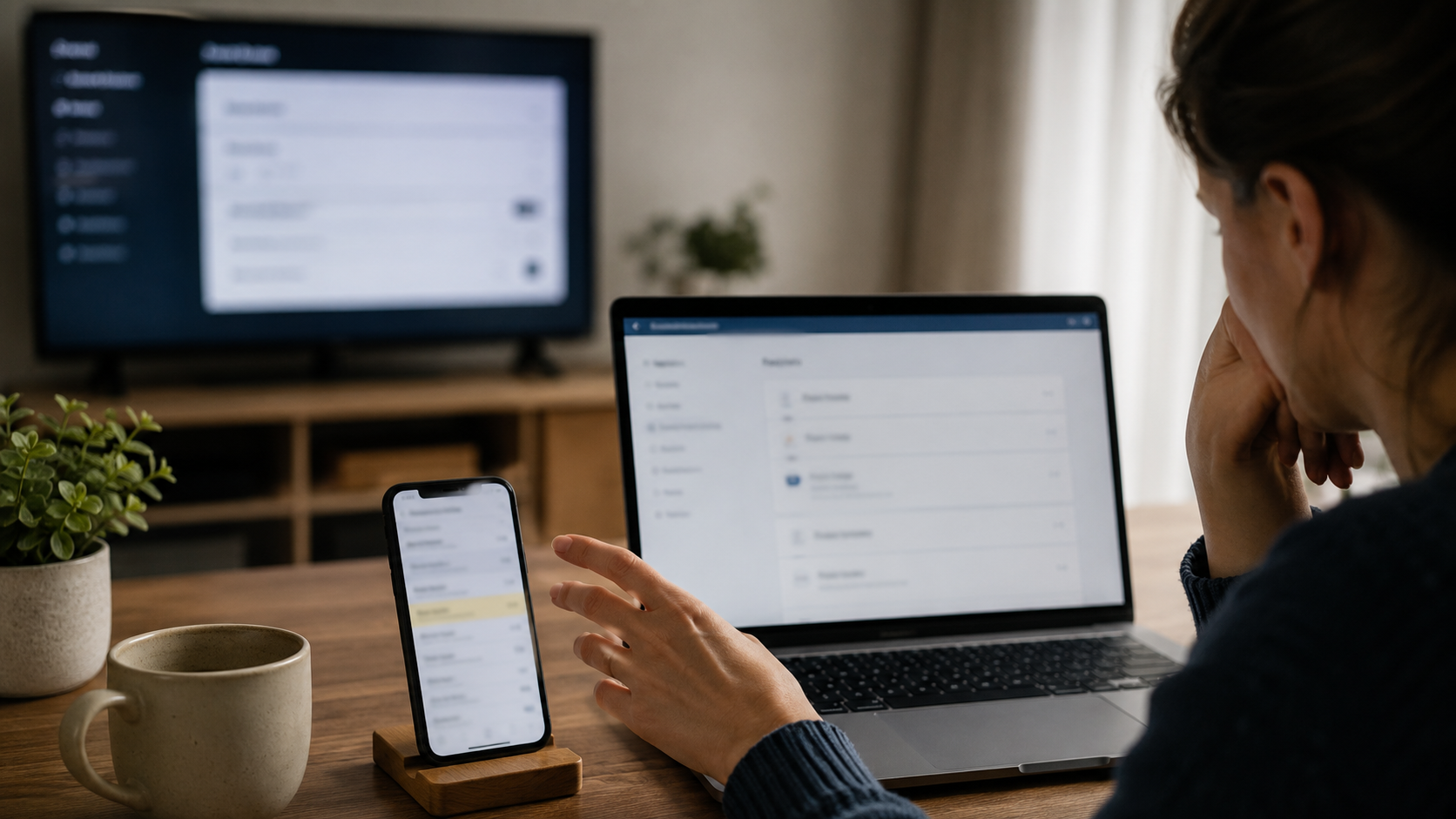 Person tracing a highlighted recurring charge on a blurred bank statement while comparing it to a blurred subscription management page on a laptop